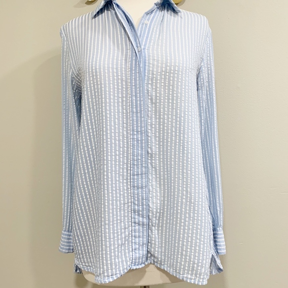 Zara Trf Blue & White Striped Button Down Top. XS. - Picture 2 of 8